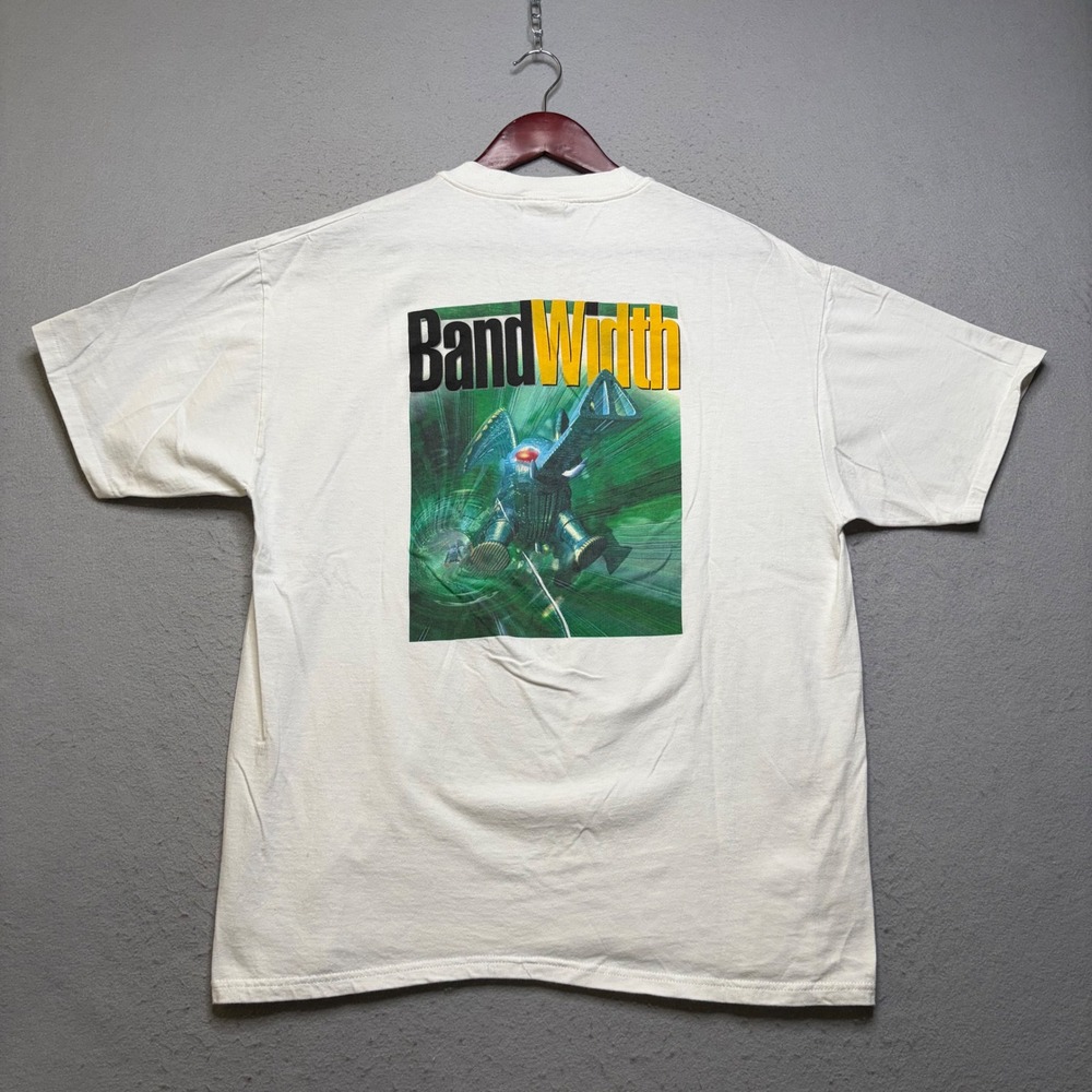 Hanes Beefy-T T-Shirt Mens XL White BandWidth Vintage 90s Rare Art Graphic Tee
